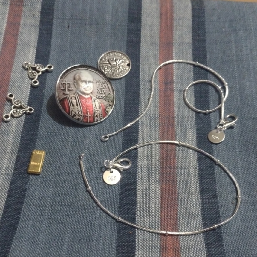 Silver Jewelry Set with Coin and Gold Bar